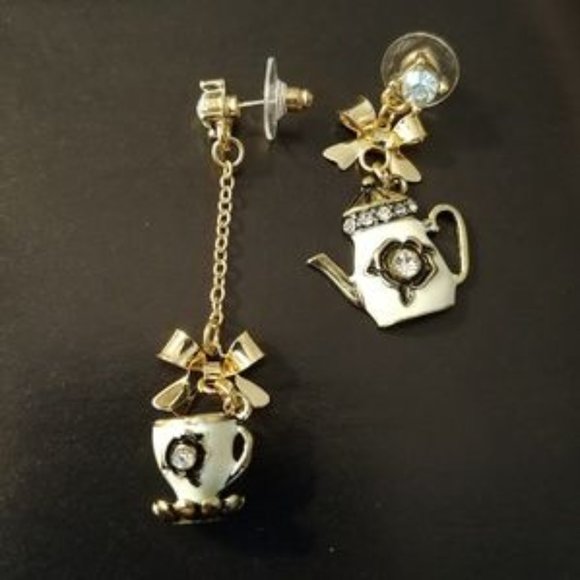 Betsey Johnson Jewelry - Betsey Johnson TEA POT/TEACUP MISMATCH EARRINGS